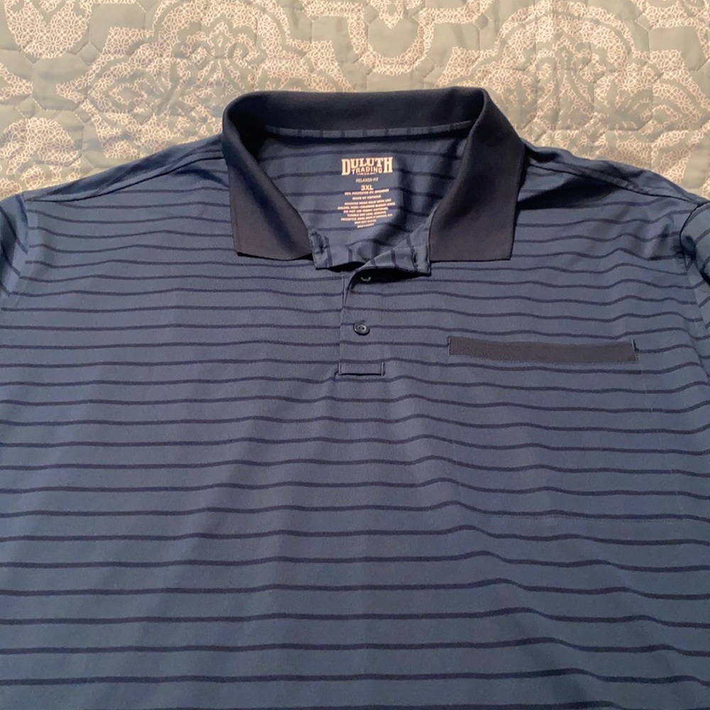 Duluth Trading Men's Knuckledown Short Sleeve Stripe Polo with Pocket 3XL